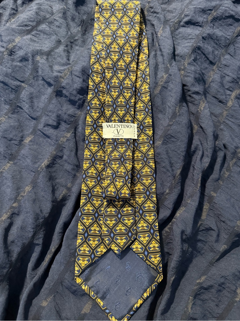 Valentino Navy and Yellow Geometric Silk Tie